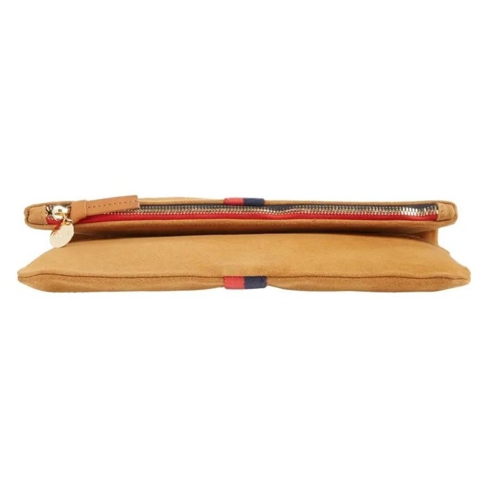 Clare V Camel Stripe Suede Leather Foldover Clutch Purse - Picture 2 of 13